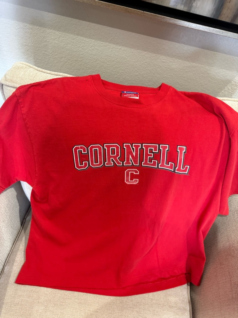 Champion Red Crewneck Tee with Logo Tag